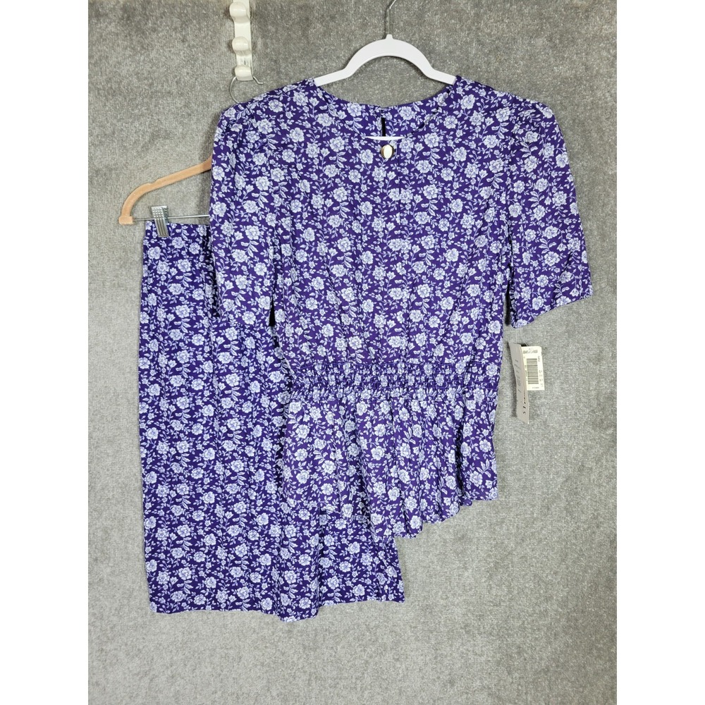 Vintage Caroline Wells Top & Skirt‎ Set Womens Size 10 Purple White Floral NWT